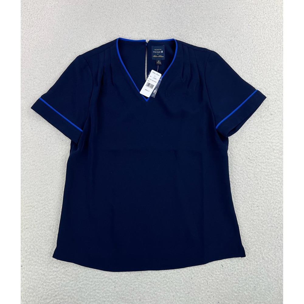 Brooks Brothers Blouse Womens Petite Small Blue United Airlines Short Sleeve